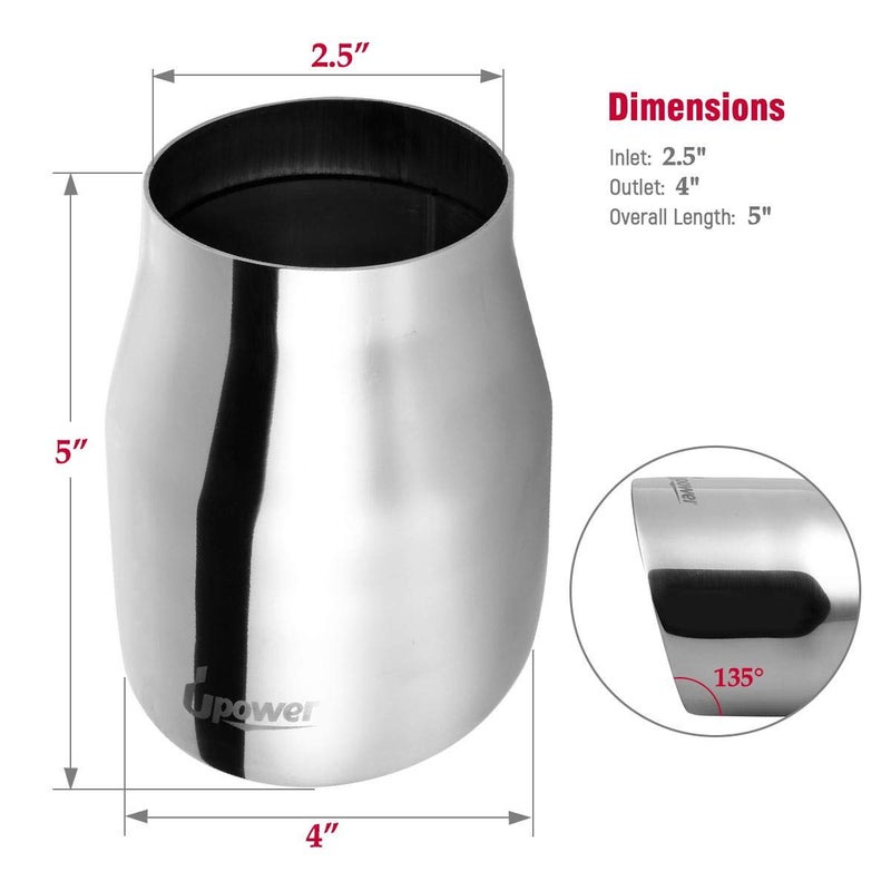 Upower 2.5 Inch Inlet Diesel Exhaust Tip 2.5" to 4" Exhaust Tailpipe 5" Long Double Wall 304 Stainless Steel Weld-On Round Slant Tailpipe Tips 2.5" x 4" x 5, 2PCS - Image 4